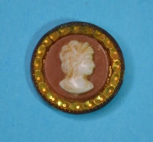 Antique Vintage Metal & Cameo Button 5/8 " - Picture 1 of 2