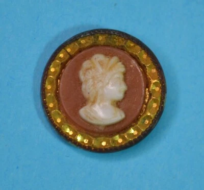Metal & Cameo Button 5/8 " Antique Vintage - Image 1 of 2