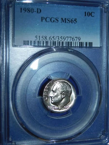 1980-D 10C Roosevelt Dime-PCGS #5158 Grade MS65--429-1 - Picture 1 of 3