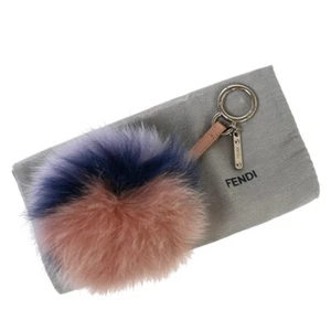 FENDI Logo Pompom Bag Charm Key Chain Fox Fur Leather Multicolor Pink 04GA320 - Picture 1 of 8