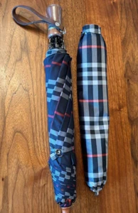 NWT BURBERRY Folding Rain Umbrella Nova Check Plaid Classic Navy Unisex ② - Picture 1 of 10