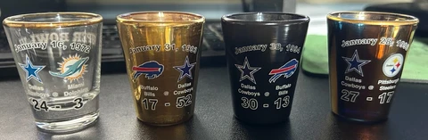 Set of 4 Dallas Cowboys Super Bowl Champions Champs SHOT GLASS ~ RARE Cover