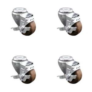 3 Inch SS High Temp Glass Filled Nylon Swivel Bolt Hole Caster Set with Brake - Picture 1 of 5