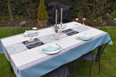 Tablecloth Provence 150x240 CM Blue White Grey France Easy-Care Non-Iron - Image 1 of 4