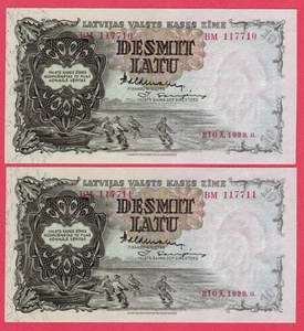 LATVIA CONSECUTIVE PAIR 10 latu P. 29d 1939 UNC FISHERMEN RARE 8732 - Picture 1 of 2