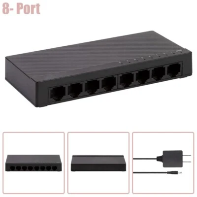8 Port 10/100Mbps Fast Ethernet Network Unmanaged Switch Desktop Wall Mounting - Image 1 of 4