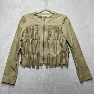 Illia Anthropologie Damen-Lederjacke mit Quaste Größe 4 cremefarben Auster durchgehender Reißverschluss - Bild 1 von 7