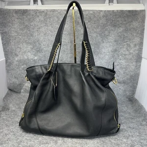 Bolso de Hombro Wilson Cuero Negro Bolso de Mano Cadena Dorada Correas Grandes Guijarro - Imagen 1 de 14