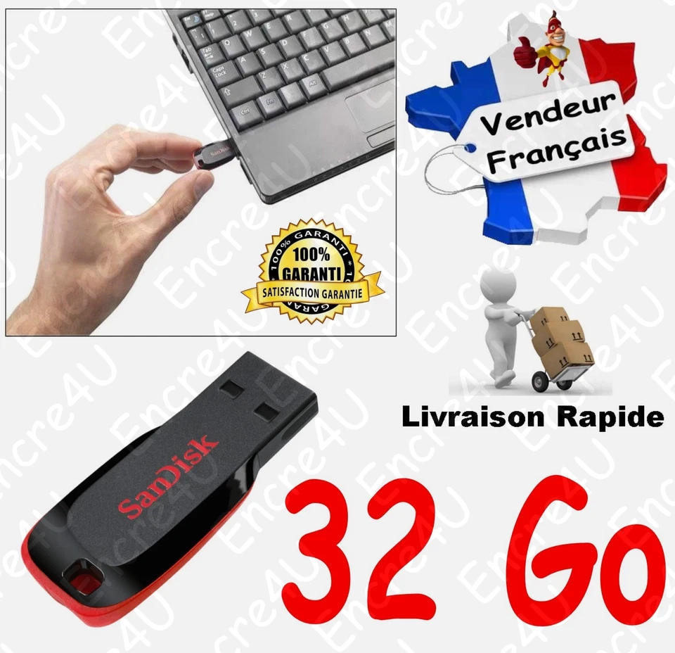 Clé USB 32 Go SanDisk - Type Cruzer Blade - Existe aussi en : 8 16 ou 64 Gb Giga - Photo 1/1