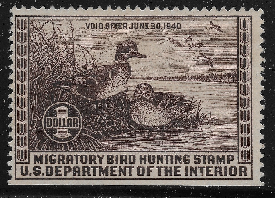 US Scott #RW6, Single 1939 Green Winged Teal $1 FVF MH - Image 1 of 1