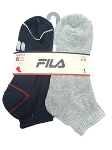 FILA Men's Socks Quarter Crew Athletic Socks 6 Pair Size 6-10 Navy/Gray/White - Picture 1 of 2
