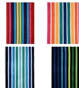 TOALLA DE PLAYA DE TERCIOPELO A RAYAS SUPERBLANDO 75X150cm ELECCIÓN DE 4 DISEÑOS VIBRANTES - Imagen 1 de 22