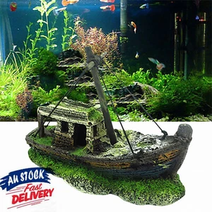 Aquarium Decoration Sunk Ship Wreck Boat Home Garden Fish Tank Resin Ornament AU - Picture 1 of 5