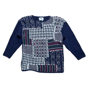 Suéter retro grueso tejido a mano grande retro vintage años 90 bordado retazos para mujer - Imagen 1 de 6