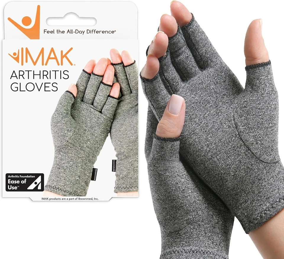 Guantes de compresión para artritis IMAK - sin dedos, soporte para mediano, gris  Foto 1 de 4
