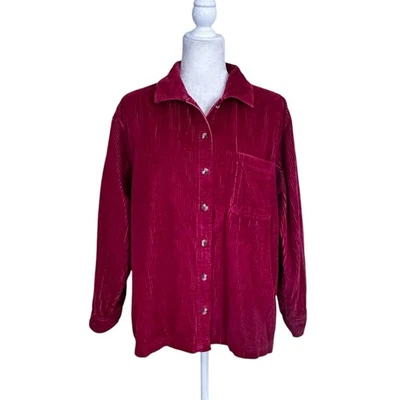 Vintage LL Bean Corduroy Button Down Shirt PETITE Large 90s/Y2K  Cranberry Red - Image 1 of 4