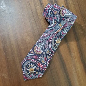 Jim Thompson 56x3.25" Tie Vintage 100% Thai Silk Paisley Floral Black Yellow Red - Picture 1 of 10