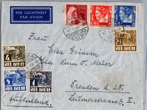 NETHERLANDS 1939 INDIE POSTAL AIRMAIL COVER ADDR DRESDEN GERMANY CANC BATAVIA - Picture 1 of 2