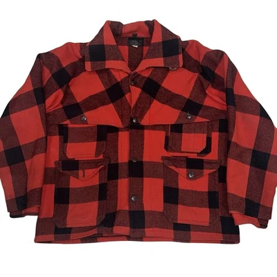 Vintage LL Bean Mackinaw Coat Mens 50s 60s Buffalo Plaid Wool Jacket XL/XXL - Image 1 of 4