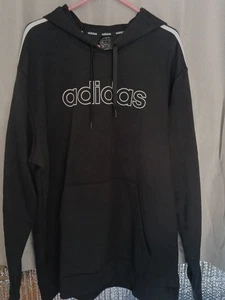 Adidas Hoodie XXL 2XL Schwarz RAR Grafik Logo Fleece Top Gebrauchter Zustand - Bild 1 von 7
