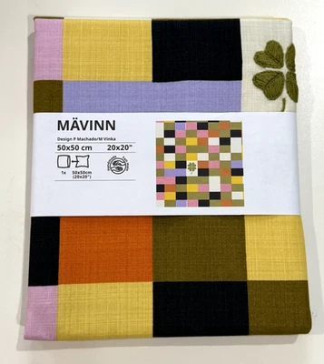 Ikea MAVINN Cushion Cover 20"x20" Check Pattern 4 Leaf Clover Embroidery - Image 1 of 3