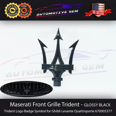 Maserati Front Grille Emblem Glossy Black Trident Logo Badge Symbol 670005377 - Image 1 of 3