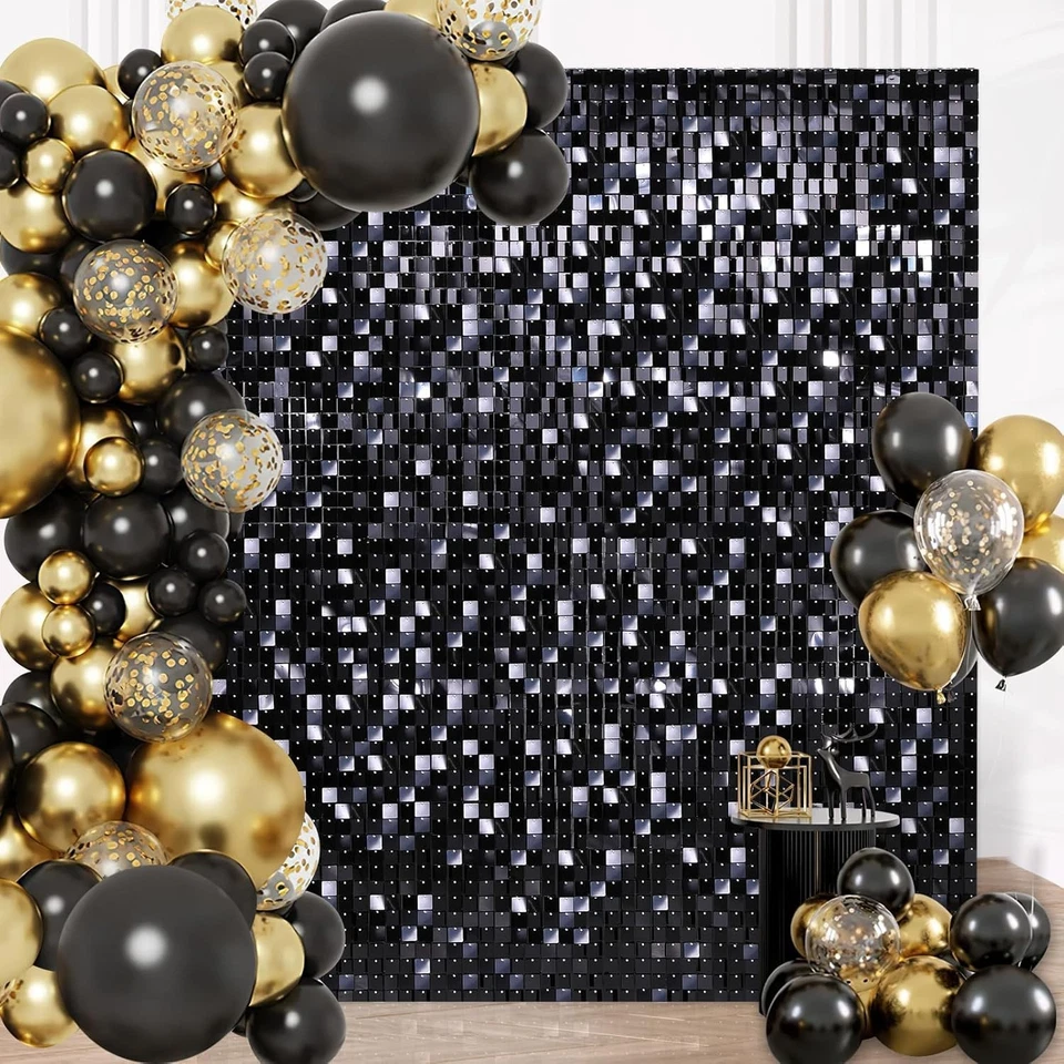 Black Shimmer Wall Party Backdrop 6ft x 4ft 24pc Square Sequin Shimmer Backdrop - Image 1 of 4
