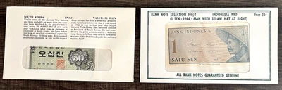 Vintage Banknotes 1962 South Korea 50 Jeon BN 1-2 1964 Indonesia 1 Sen P90 Lot 2 - Image 1 of 4