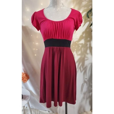 Vtg Delias 90s Y2K Ruched Babydoll Short Sleeve Dress Jr Size M Pink Scoop Neck - Image 1 of 4