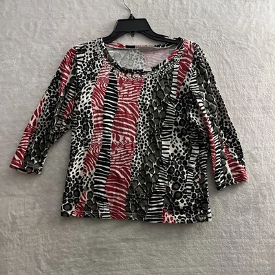 Coral Bay 女士衬衫上衣多色小号几何珠长袖 — 第 1/4 张图片