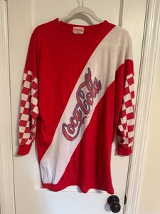 Coca-Cola Long Sleeve  Shirt White Blue Red Vintage - Picture 1 of 6