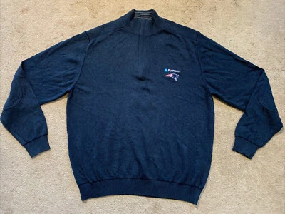 EUC Cutter & Buck NFL NEW ENGLAND PATRIOTS 1/4 Zip Cotton Sweater NAVY M MSP $95 - Image 1 of 4