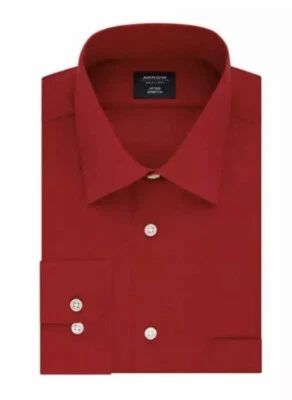 Camisa de vestir roja para hombre Arrow ajuste regular fácil cuidado cuello extendido 2XL 17.5 34/35 Foto 1 de 4