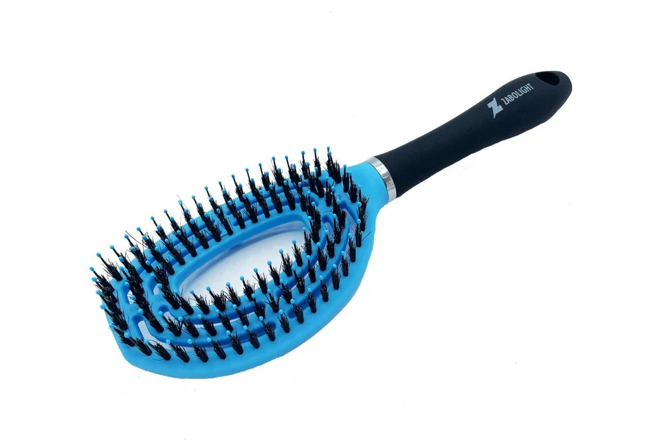 Cepillo de pelo azul redondo ventilado cerdas de jabalí peinado cualquier tipo de cabello hombres o mujeres Foto 1 de 4