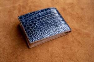 Blue Handmade Genuine Alligator ,Crocodile Leather Skin Men Bifold Wallet