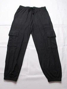 Mono B Women's Solid Brushed Cargo Lounge Jogger Pants EJ3 Black Medium NWT - Picture 1 of 4