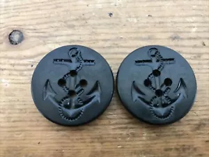 Vintage Set Pair Black US Navy Pea Coat Peacoat Nautical Anchor Round Buttons - Picture 1 of 6