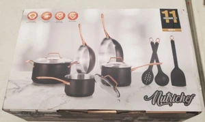 Nutri Chef Onyx 11 Piece Pots & Pans Set Aluminum Nutrichef Tempered Glass Lids - Picture 1 of 4