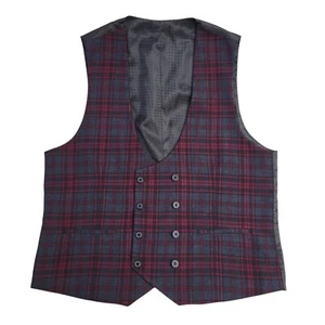 Vintage Red Check Pattern Wedding Formal Waistcoat Men's M 40" - Picture 1 of 4