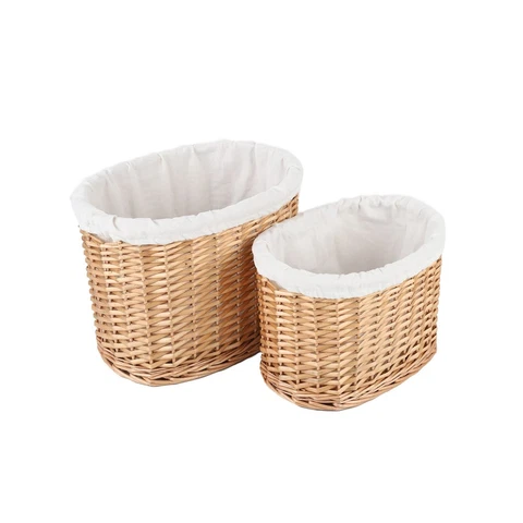 CINWEN Oval Willow Storage Basket With Removable Liner Decorative Wicker Laun Cover