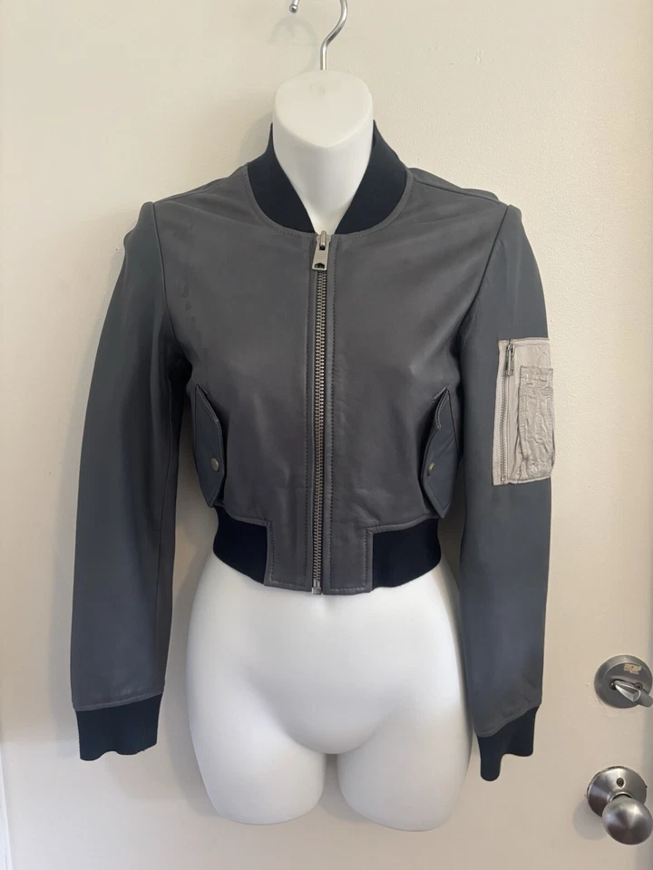 Chaqueta Bomber Allsaints Wells Cuero Recortado Talla 4 Nueva Con Etiquetas Foto 1 de 4