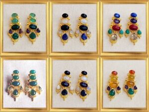 Gold plated Variation Semi Precious Stone Awesome Chandelier Earrings-E3-003