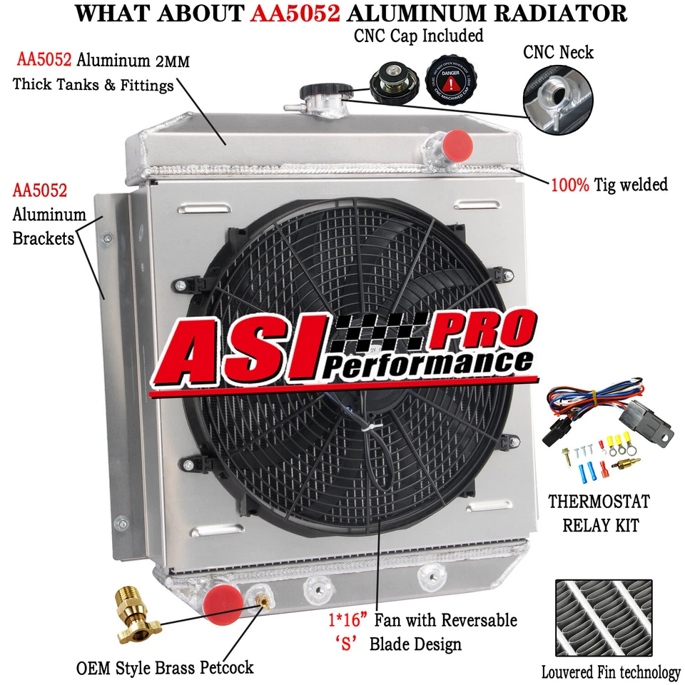 3Row Radiator+Fan Shroud For 1954-1956 Ford Customline Club Country Sedan V8,HOT Foto 1 de 4