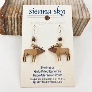 Sienna Sky Earrings 925 Sterling Silver Hook Handpainted Bugling Elk Handmade US - Picture 1 of 3