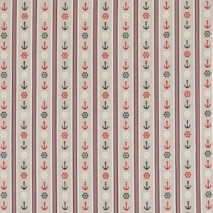 Cotton Rich Linen Look Fabric Nautical Stripes Anchors, Helms Upholstery - Picture 1 of 1