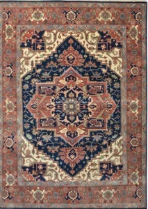 Oriental area rug Blue Heriz  hand  knotted elegant  New Rare Wool 9 X 12 Ft - Picture 1 of 5