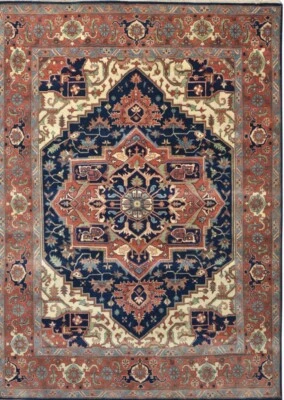 Oriental area rug Blue Heriz  hand  knotted elegant  New Rare Wool 9 X 12 Ft - Image 1 of 4