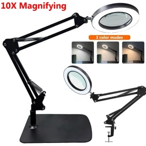 10X Magnifying Glass Desk Light LED Magnifier Reading Lamp with Base and Clamp - Picture 1 of 24