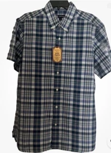 NUEVO CON ETIQUETAS Camisa Para Hombres Cremieux Indian Madras Azul A Cuadros Corta Slv Abotonada con Pkt $75 - Imagen 1 de 6