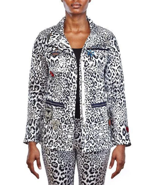 Precio de venta sugerido por el fabricante $223 Chaqueta Berek blanca y negra con parches de leopardo talla múltiple S nueva sin etiquetas Foto 1 de 1